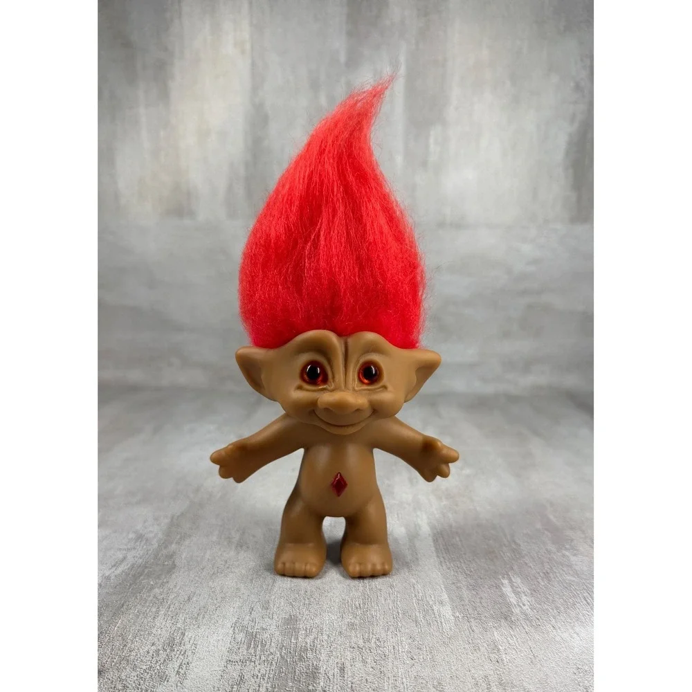 Vintage Ace Novelty Treasure Troll Red Hair Red Gem Polka Dot Dress 3.75